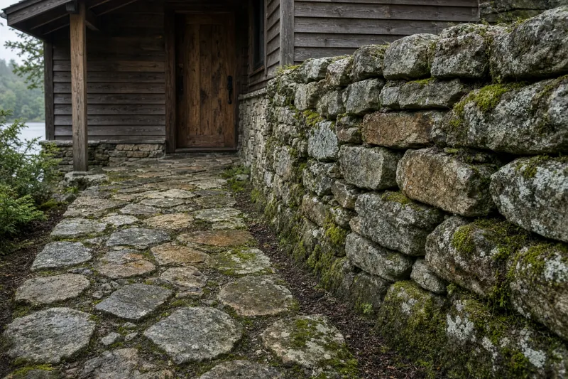 Flagstone walk and stone on a Northern cottage